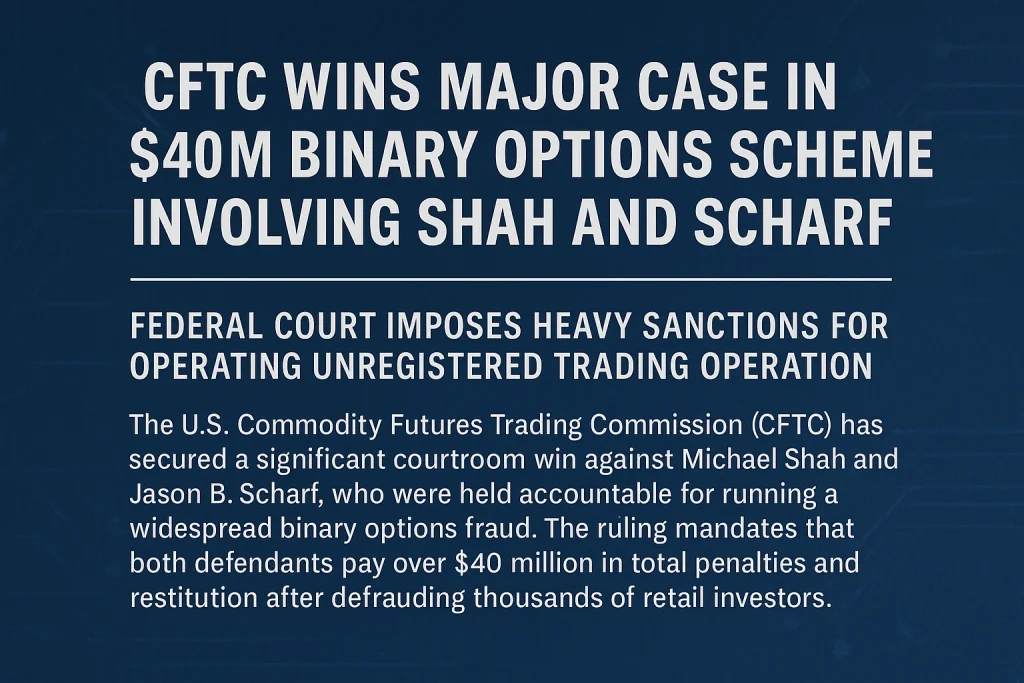 CFTC Wins Major Case in $40M Binary Options Scheme Involving Shah and Scharf